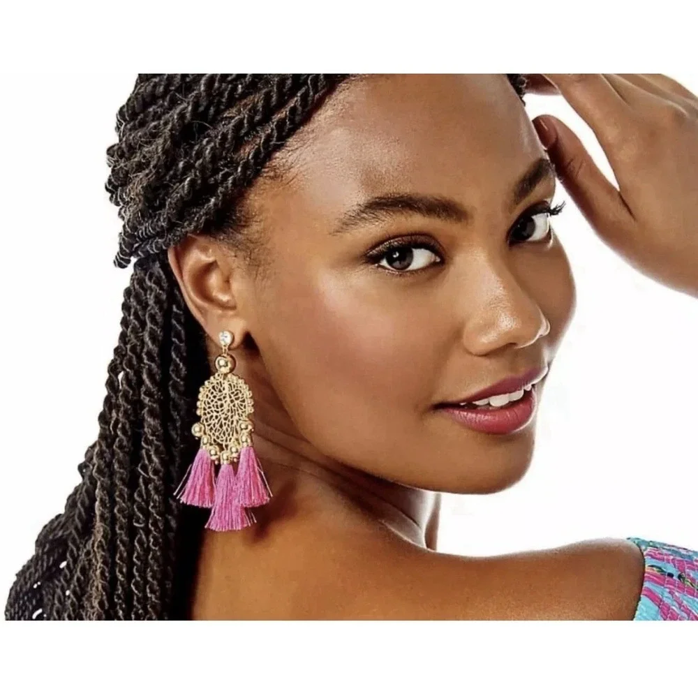 LILLY PULITZER STATEMENT DROP EARRINGS TASSEL SEA DREAMER‎ AURA PINK NEW NWT $58